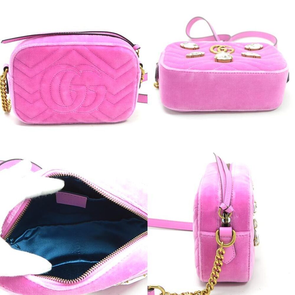 Gucci Crossbody Bag Pink Shoulder GG Marmont Velvet Classic Bejeweled - Picture 3 of 3